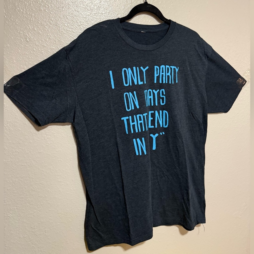 I Only Party on Days That End in “Y” Graphic T-Shirt | Funny Casual Tee (L) - Picture 4 of 4